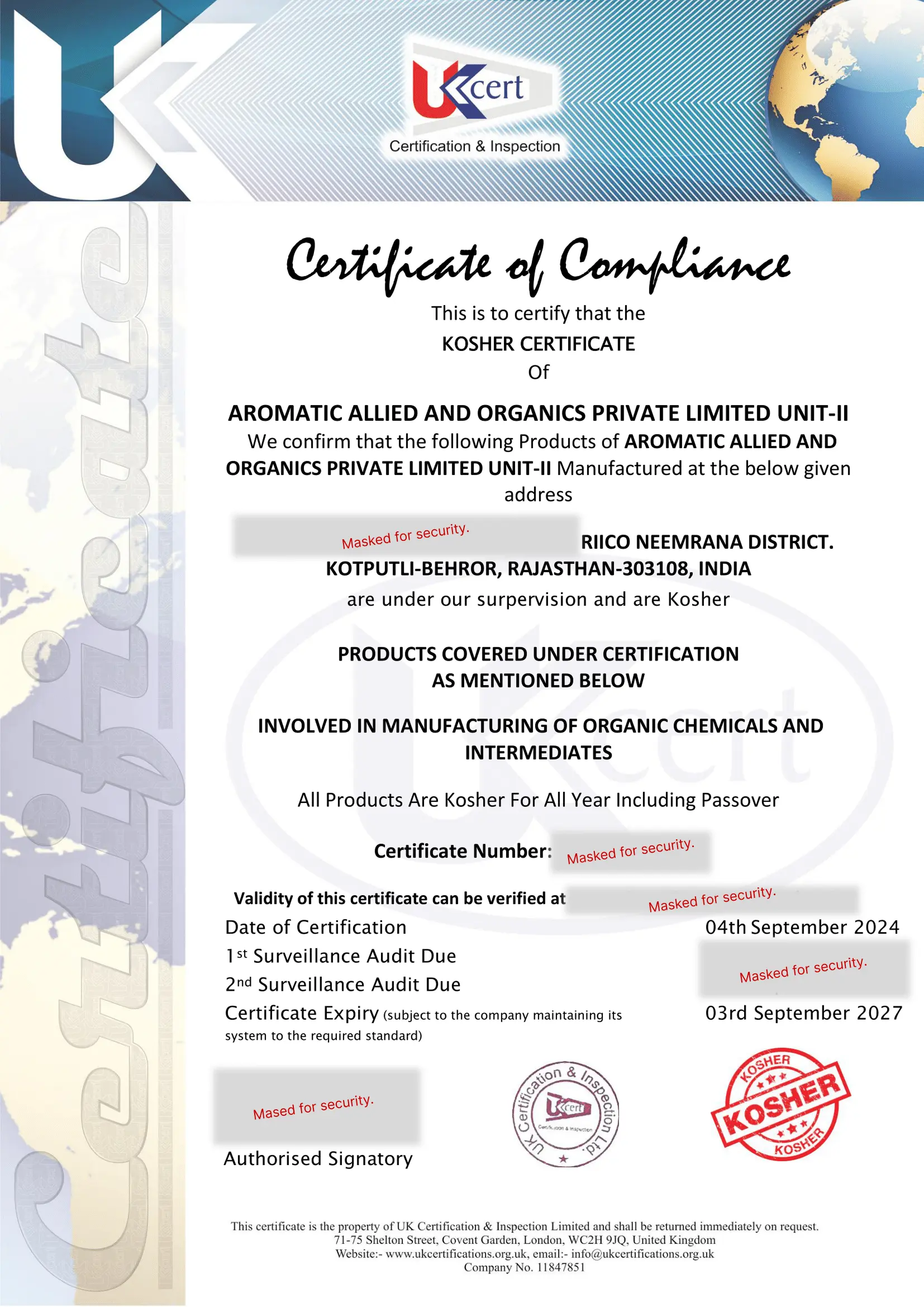 aaol-india-certificate-of -compliance-kosher-certificate